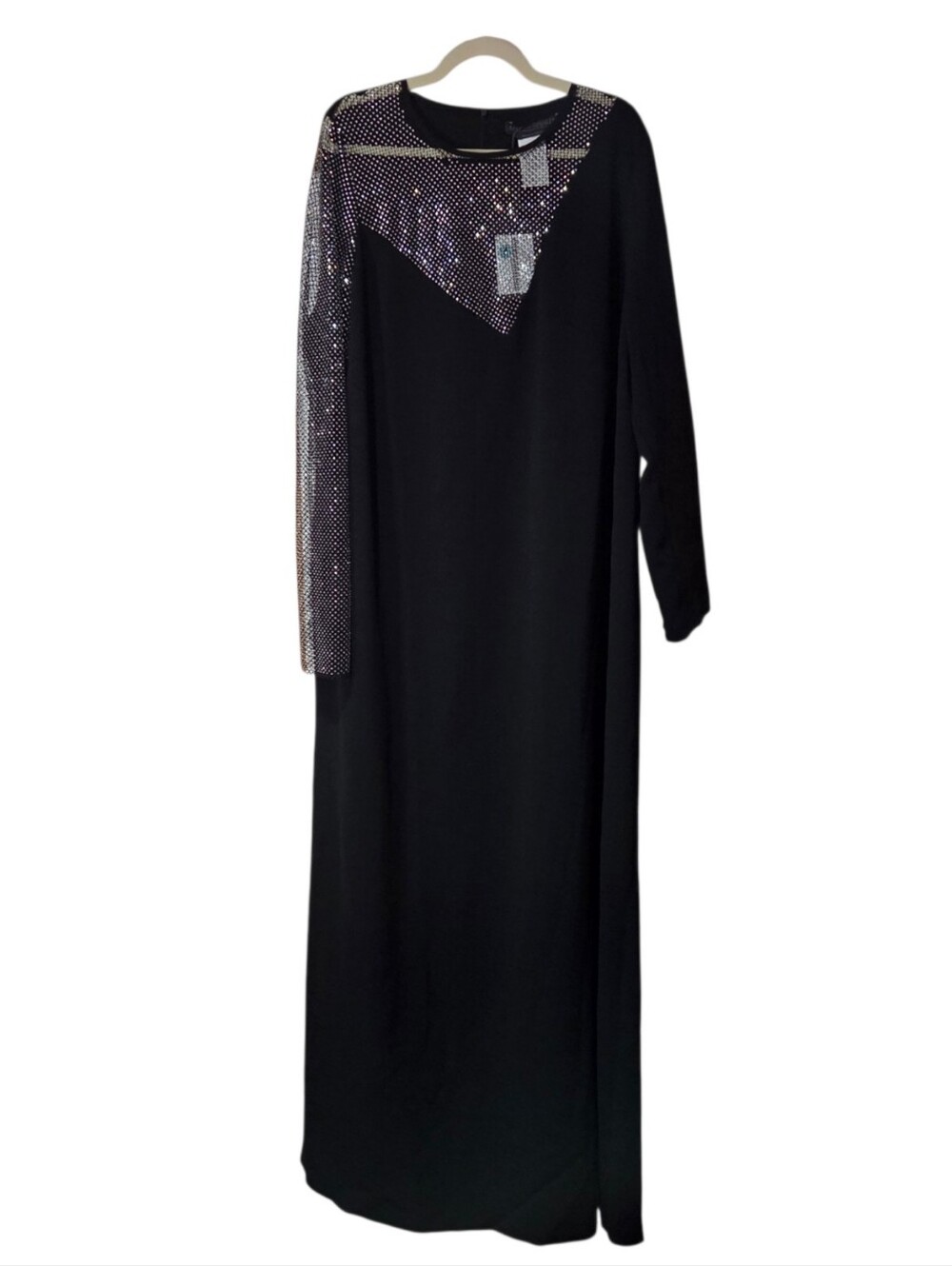 Marina Rinaldi Embellished Sheer Duomo Long Sleeve Black Gown Dress Sz 24W $2135